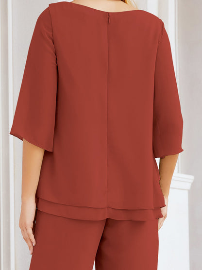 Sunnderly Elegant 2 Piece Mother of The Bride Dress Plus Size Pant Suits Ruffle Layers Sliver Housecoat SY28064