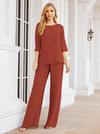 Elegante vestido de dos piezas para madre de la novia, talla grande, pantalón, capas con volantes, bata plateada SY28064 