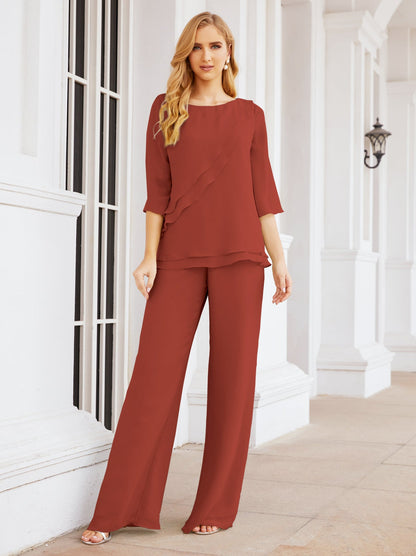 Sunnderly Elegant 2 Piece Mother of The Bride Dress Plus Size Pant Suits Ruffle Layers Sliver Housecoat SY28064
