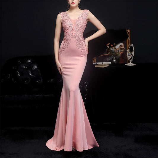 Full Lace European Diamond Toast Bride Fishtail Evening Dress