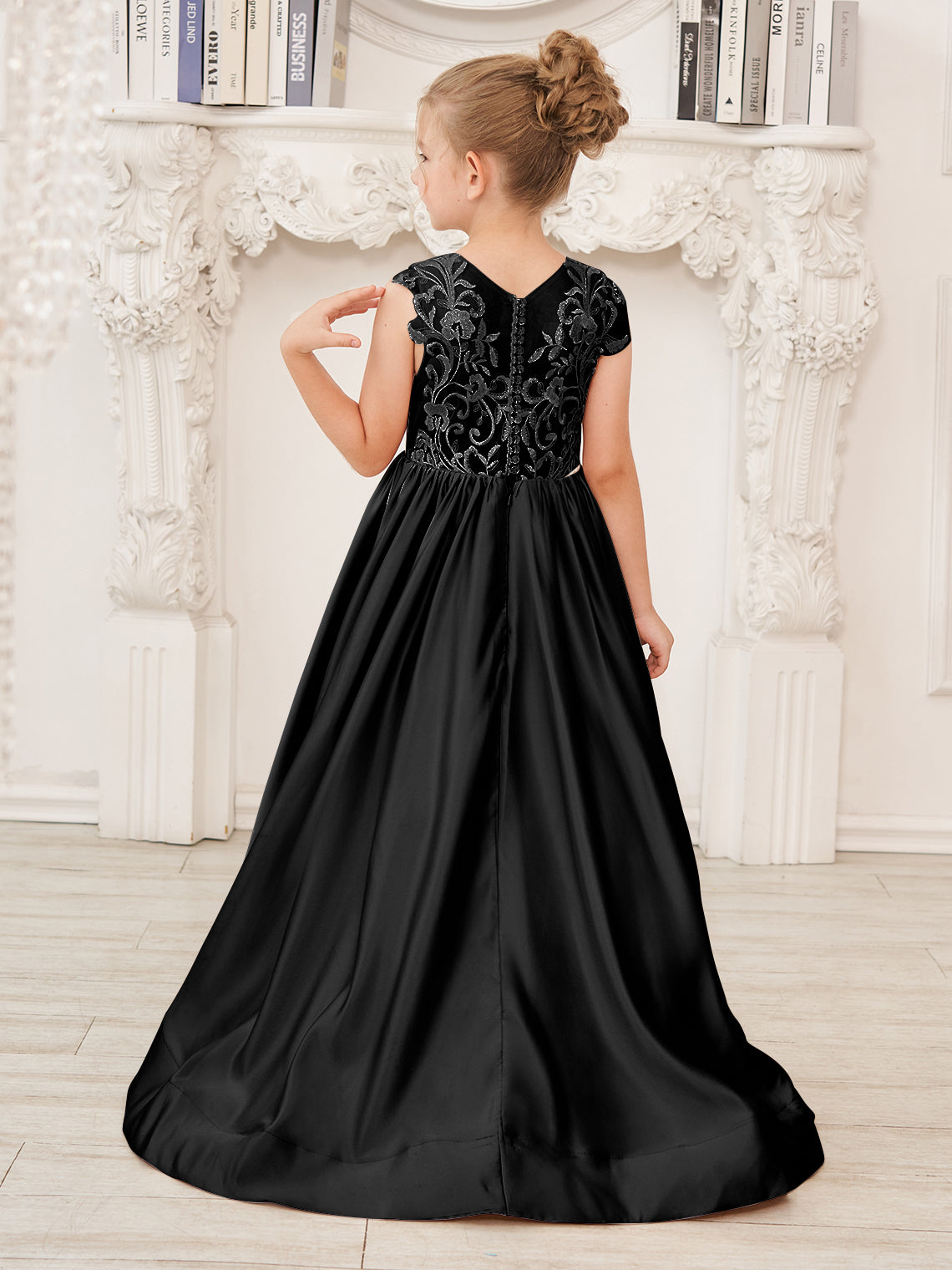 A-Linie Spitze Satin Bodenlang Blumenmädchenkleid 