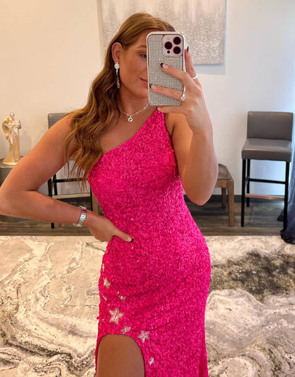 Shiloh | Vestido de fiesta de sirena con un solo hombro, lentejuelas y estrellas