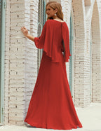 Vestido de dama de honor Sunnderly para mujer, de gasa, manga larga y cuello en V, vestido formal para boda o fiesta SY28018 