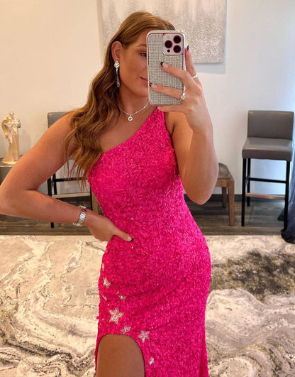 Shiloh | Vestido de fiesta de sirena con un solo hombro, lentejuelas y estrellas