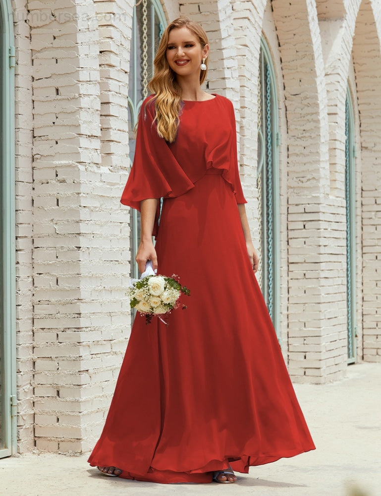 Vestido de dama de honor Sunnderly para mujer, de gasa, manga larga y cuello en V, vestido formal para boda o fiesta SY28018 