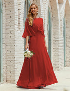 Vestido de dama de honor Sunnderly para mujer, de gasa, manga larga y cuello en V, vestido formal para boda o fiesta SY28018 
