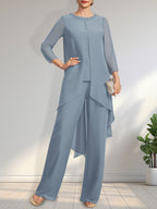 Vestido de gasa para madre de la novia con lentejuelas y abalorios, largo hasta el suelo y mono/pantalón separado