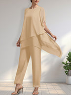 Vestido de gasa para madre de la novia, con escote redondo y largo hasta los tobillos, de mono/pantalón separado