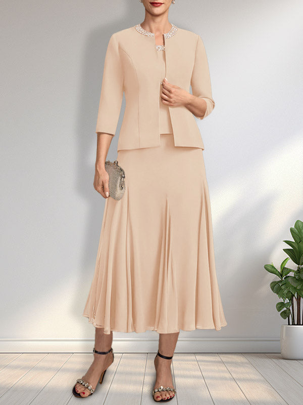 Vestido de gasa para madre de la novia con escote en A, largo hasta la rodilla, con lentejuelas y abalorios.