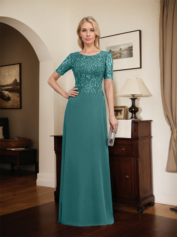 Vestido de gasa con encaje y lentejuelas para madre de la novia, corte A, largo hasta el suelo