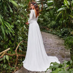 Bohemian Sweetheart Wedding Dresses A-Line Long Sleeve White Lace Applique Chiffon Backless Bridal Gown Train Vestidos De Novia-payinti