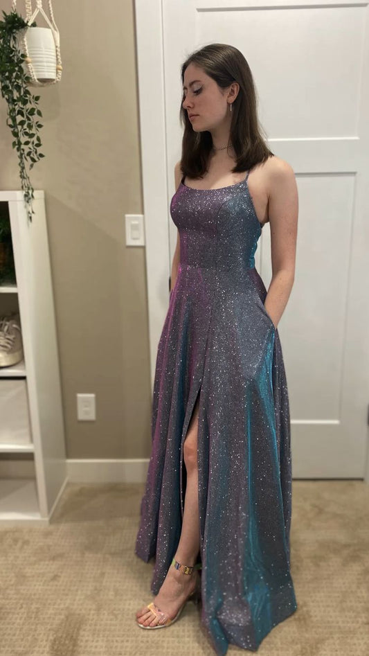 A-Linie Spaghettiträger Abendkleid Glitzerndes Ballkleid Y426