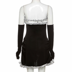 Schwarzer Party-Röhrenrock mit unregelmäßigem weißen Rüschen-Bandage-Kleid, schwarzes Homecoming-Kleid Y2617