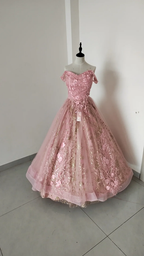 Hellblaues schulterfreies Tüll-Spitzen-Applikationen-Prinzessinnen-Kleid mit Glitzer-Ballkleid Y8129