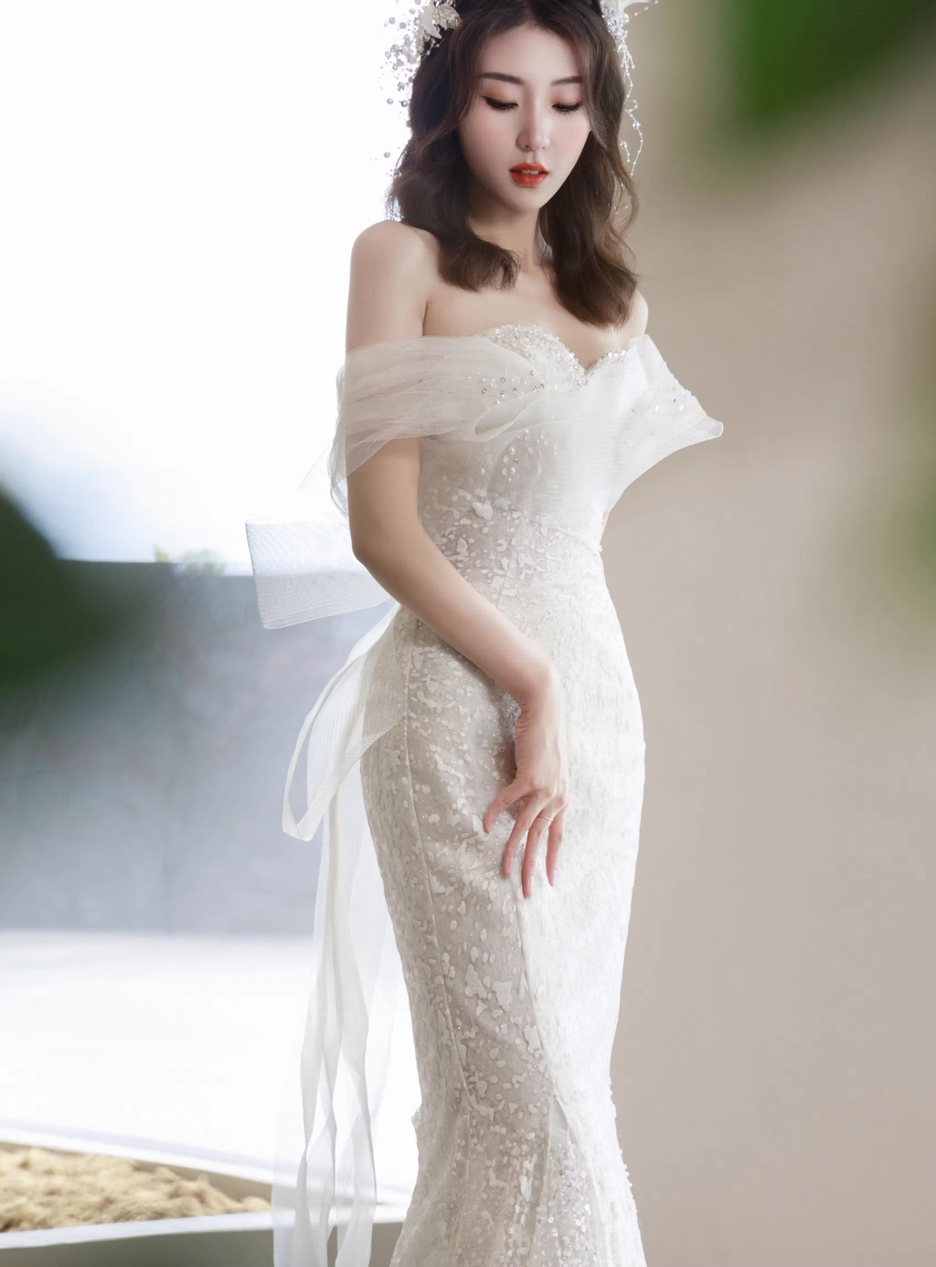 Vestido de novia sirena con purpurina, elegante, Y2415