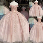 Weg von Der Schulter Rosa Quinceanera Kleider Spitze Applique Süße 16 Kleid Ballkleid Y395