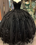 Schwarzes Ballkleid Quinceanera-Kleid mit Blumen, Sweet 16-Kleider Y5753