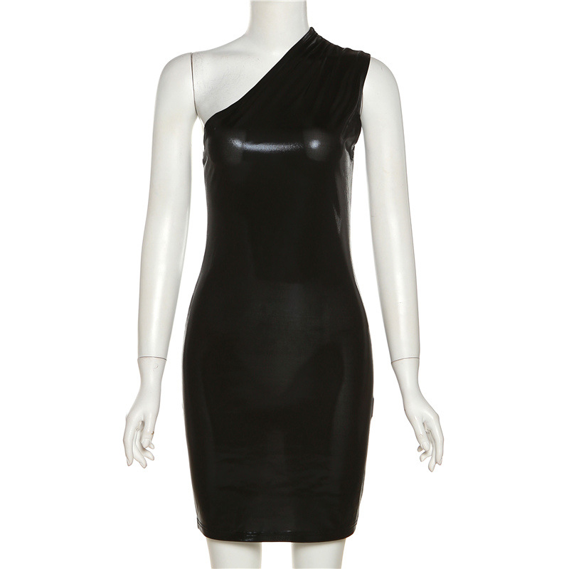 Vestido sexy para mujer, de un solo hombro, color liso, sin mangas, para fiesta de bienvenida, Y1987