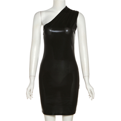 Vestido sexy para mujer, de un solo hombro, color liso, sin mangas, para fiesta de bienvenida, Y1987