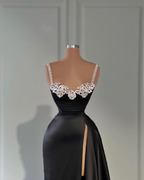 Wunderschönes schwarzes Abendkleid mit herzförmigem Ausschnitt und Trägern Y6666