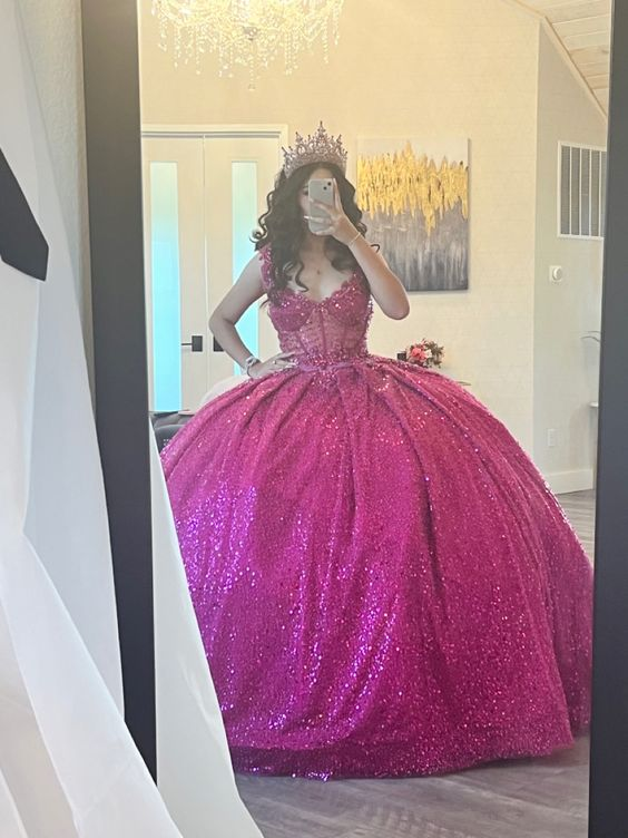 Glitzerndes ärmelloses Quinceanera-Kleid, Ballkleid, Sweet 16-Kleid Y7405