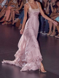 Vestido de noche elegante de gasa rosa con cuentas, vestido formal de fiesta Y8424