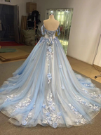 Ballkleid Blau Ballkleider Spitze Tüll Off Shoulder Abend Partykleid Y4561