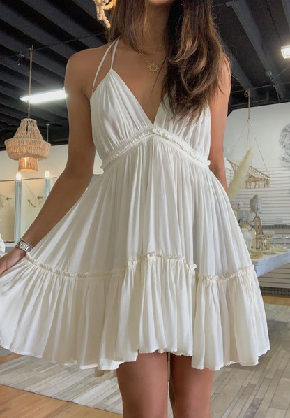 A-Linie V-Ausschnitt Homecoming-Kleid, Strand-Outfit-Kleid Y2815