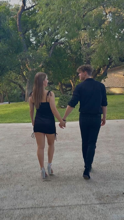 Vestido ajustado con tirantes negros, minivestido negro para fiesta de bienvenida Y2647