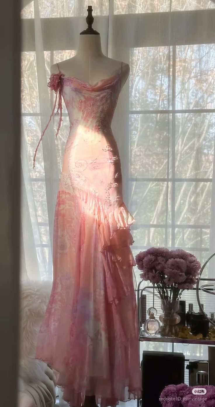 Hübsches rosa Chiffon Perlen Meerjungfrau Ballkleid Langes Abendkleid Y8425