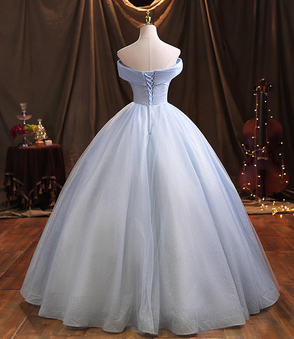Blaues Tüll-Spitzen-Langballkleid Abendkleid Y1293