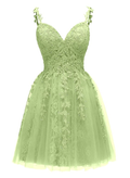 Rückenfreies kurzes Cocktailkleid mit Applikationen Spaghettiträgern Homecoming-Kleid, Y2418