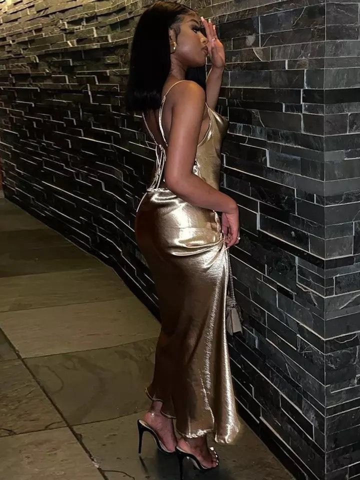 Vestidos de noche negros dorados sin espalda para chicas, vestidos de fiesta Y4128