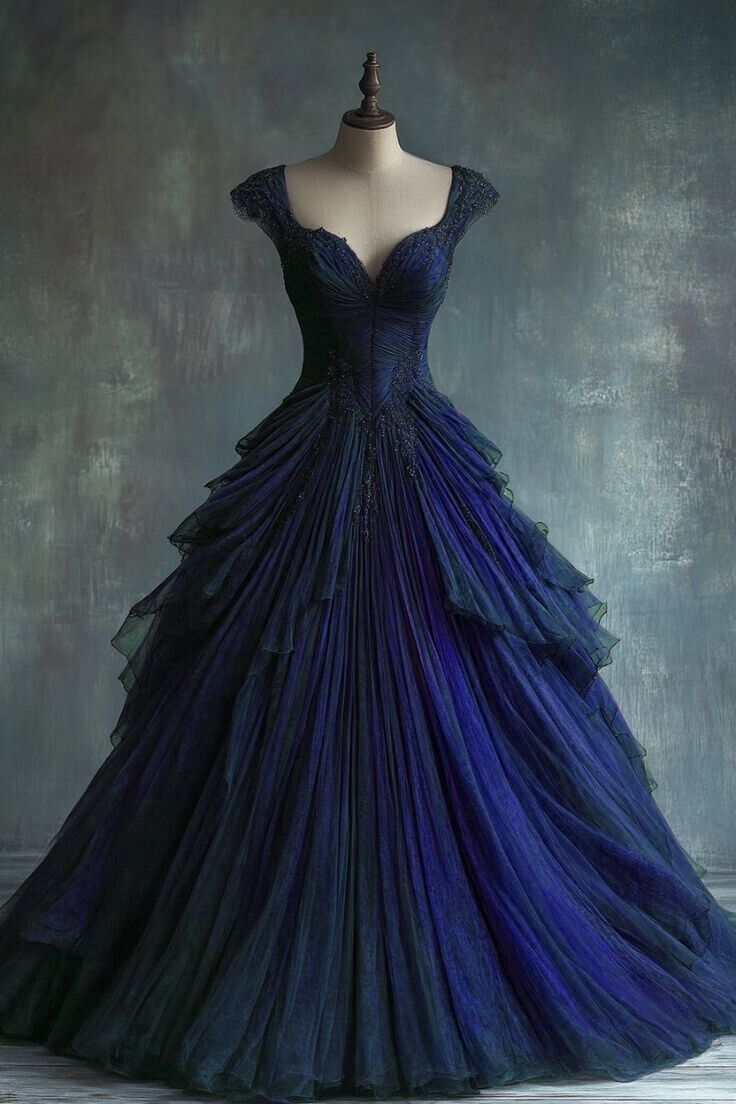 Elegante vestido de quinceañera de tul azul con encaje y corte en A, estilo formal, Y7797
