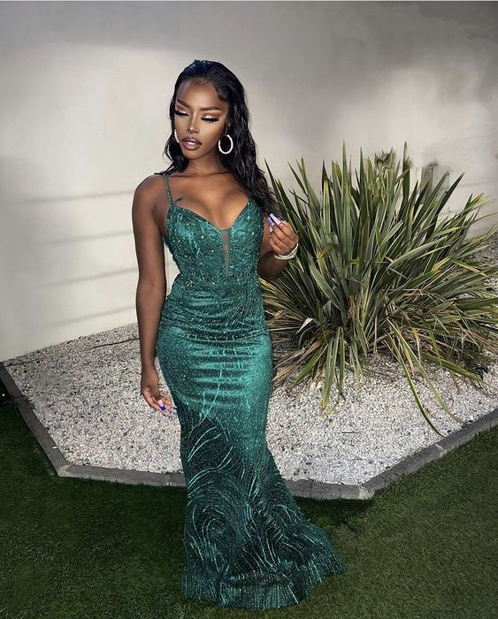 Impresionante vestido de noche verde sin mangas Glam Dress Y5907