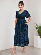 Vestido de terciopelo para madre de la novia, largo hasta la rodilla, con escote en V y corte en A, talla grande