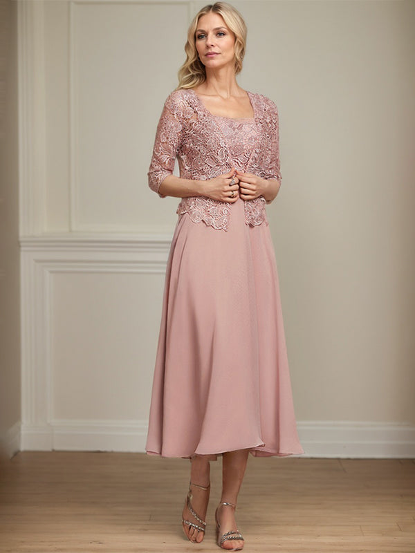 Vestido de gasa con encaje y lentejuelas para madre de la novia, corte A, largo hasta la rodilla