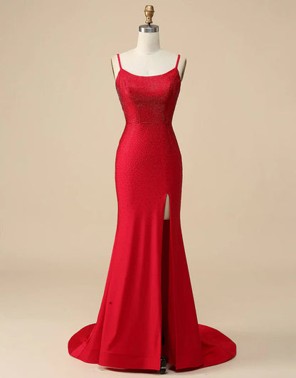 Royal Blue Beaded High Slit Mermaid Prom Dress SYP104