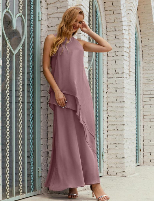 Chiffon Langes Plus Size Kleider für die Brautmutter Formales Brautjungfern-Abschlussballkleid SY28019 