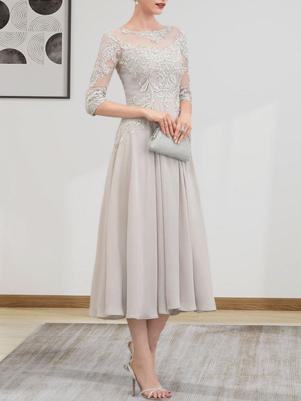 Vestido de gasa con encaje, corte A, ilusión, largo hasta la rodilla, para madre de la novia, con lentejuelas y abalorios