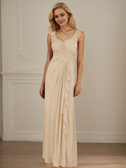 Champagnerfarbenes A-Linien-Kleid mit herzförmigem Ausschnitt und plissiertem Netzstoff