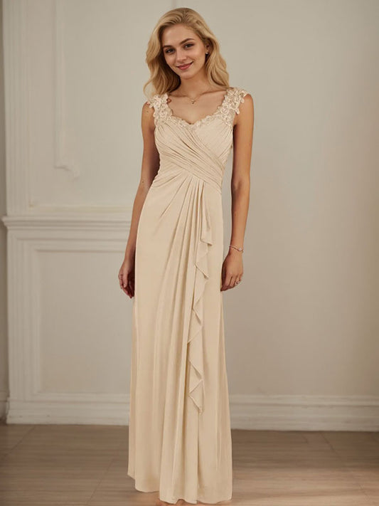 Champagnerfarbenes A-Linien-Kleid mit herzförmigem Ausschnitt und plissiertem Netzstoff