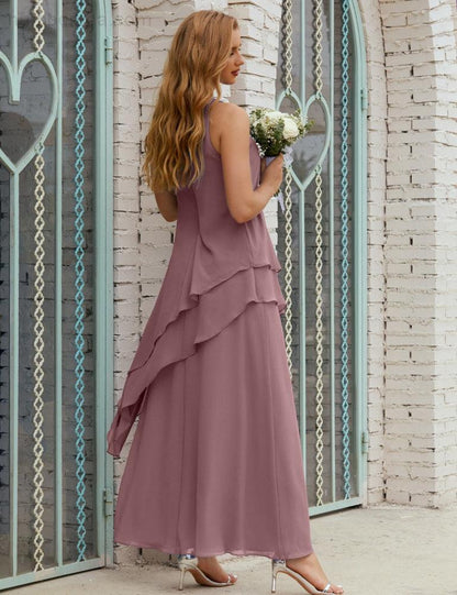 Chiffon Langes Plus Size Kleider für die Brautmutter Formales Brautjungfern-Abschlussballkleid SY28019 