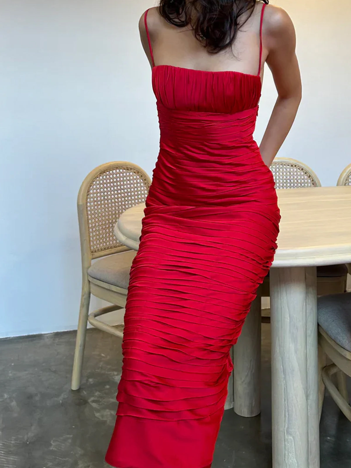 Henry | Vestido de fiesta rosa sin mangas, largo hasta el suelo, con tirantes finos y corte sirena