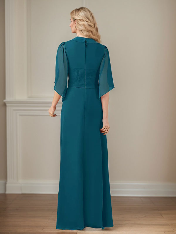 Vestido largo de gasa con lentejuelas y escote en V en forma de A para madre