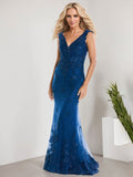 Vestido de novia de gasa con encaje, escote en V y largo hasta el suelo, con apliques de lentejuelas, estilo sirena
