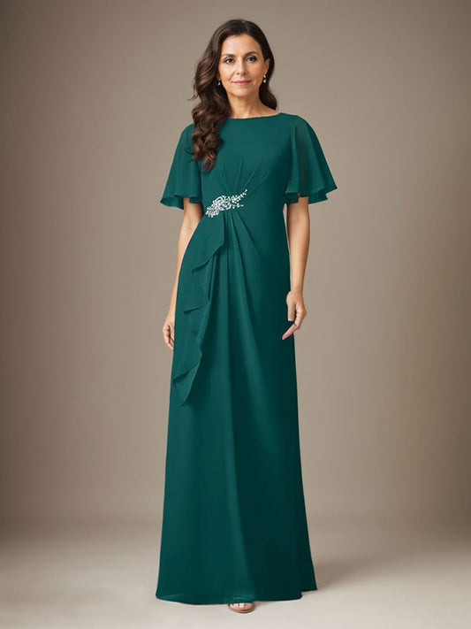 Dunkelmarineblaues Etuikleid aus Chiffon mit Perlen