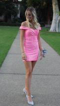Glitzerndes rosa Homecoming-Kleid, schulterfreies Pailletten-Homecoming-Kleid Y2132