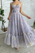Elegantes vestidos de fiesta de tul sin mangas, corte A, hasta los tobillos 