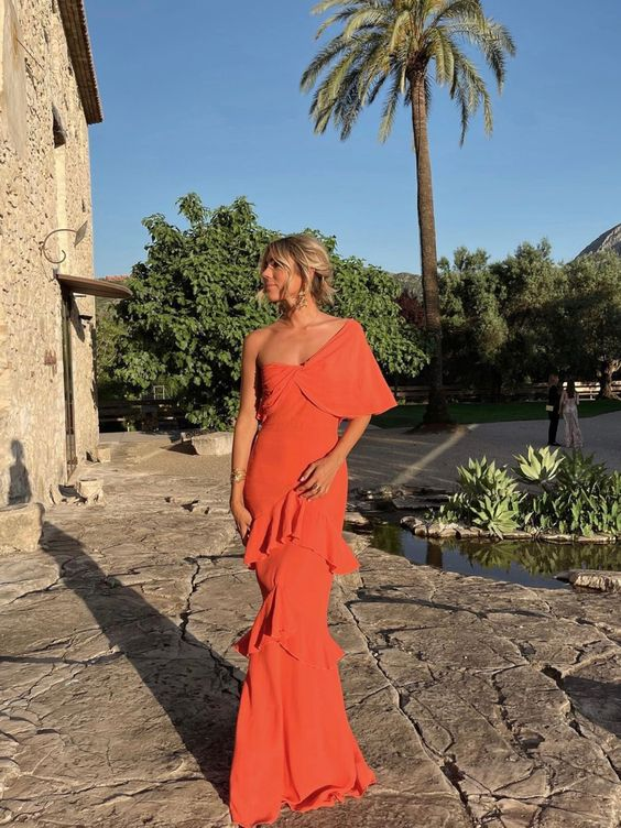 Vestido de fiesta encantador, vestido de noche naranja Y1524